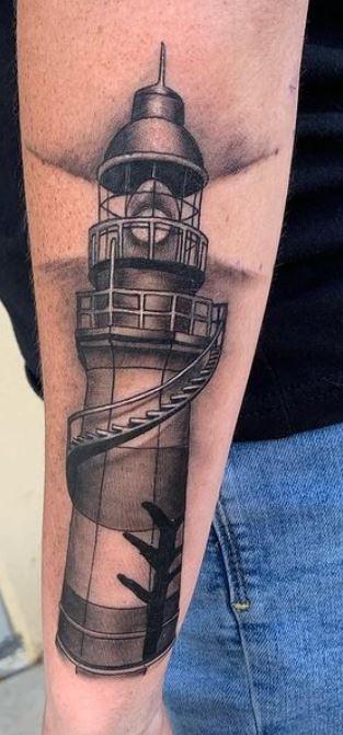 Tattoos - black and grey light house  - 144288